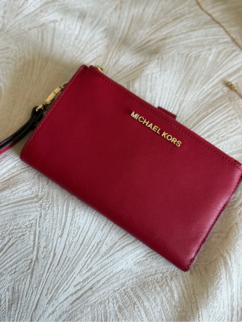 Michael Kors Red Saffiano Wristlet with Gold Logo